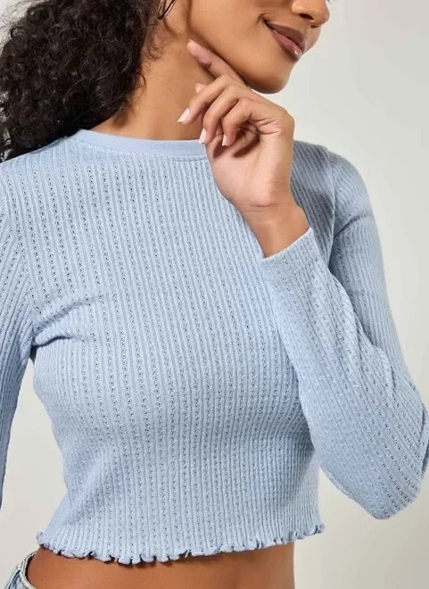 blusa cropped manga longa tricô texturizado blusa cropped manga longa tricô texturizado