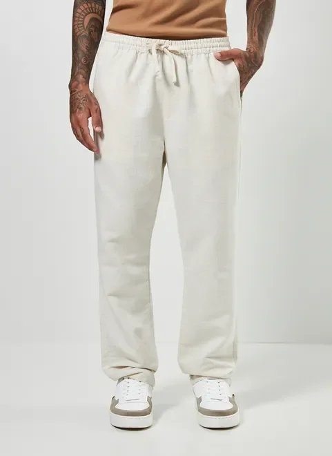 calça off-white com linho calça off-white com linho