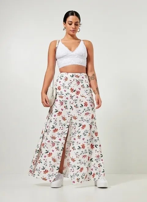 saia midi off-white floral saia midi off-white floral