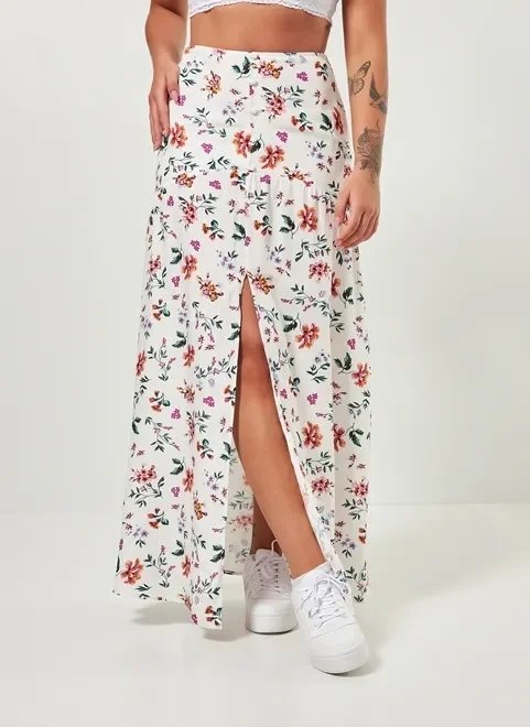 saia midi off-white floral saia midi off-white floral