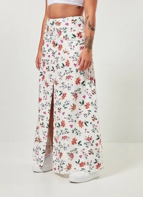 saia midi off-white floral saia midi off-white floral