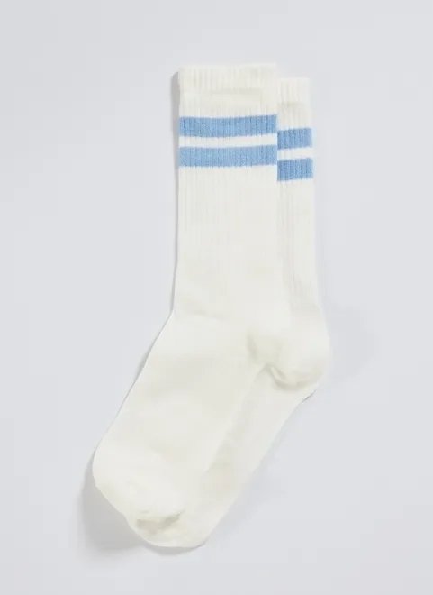 meia off-white com listras azuis meia off-white com listras azuis