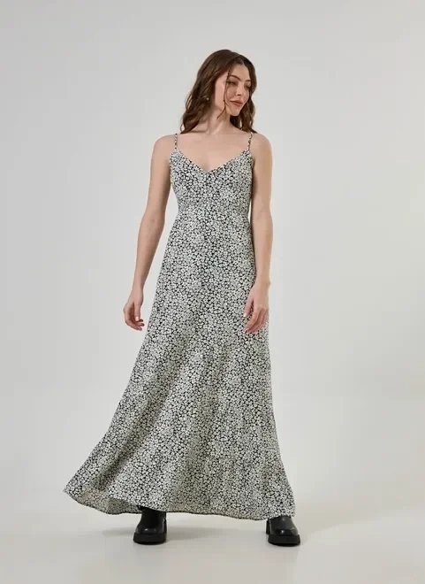 vestido longo floral preto e branco vestido longo floral preto e branco