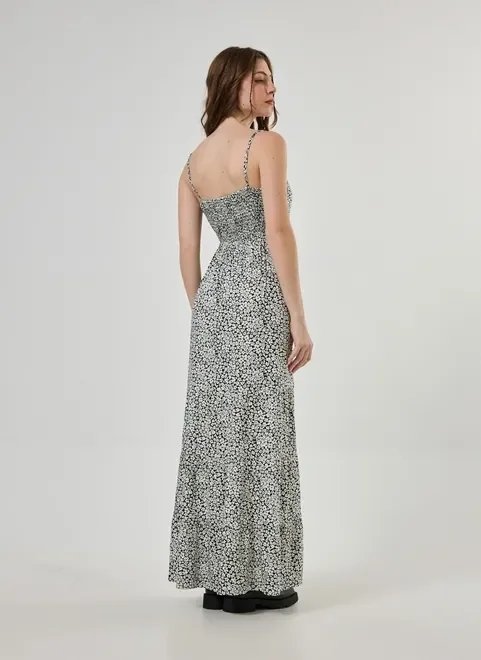 vestido longo floral preto e branco vestido longo floral preto e branco