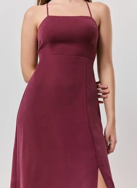 vestido longo com fenda cupro vestido longo com fenda cupro