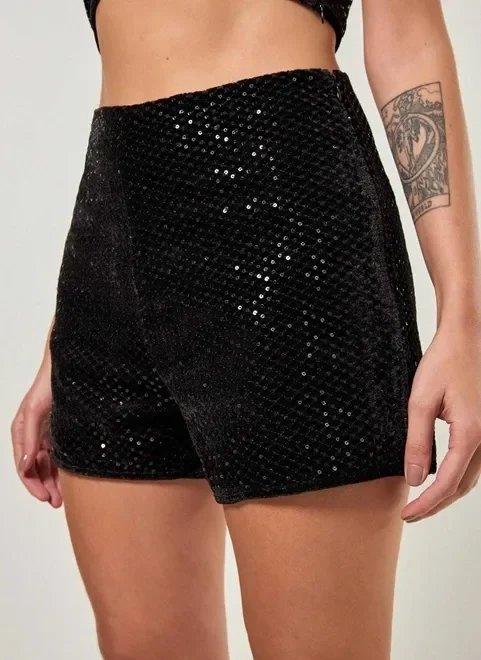 short em veludo preto com paetê short em veludo preto com paetê