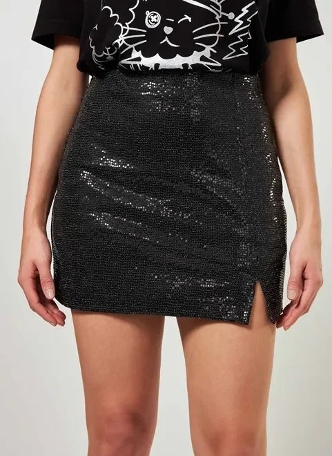 saia de cintura alta preta com brilho saia de cintura alta preta com brilho