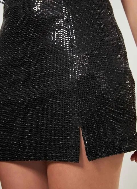 saia de cintura alta preta com brilho saia de cintura alta preta com brilho