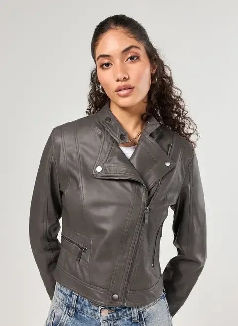 jaqueta perfecto em poliuretano chumbo jaqueta perfecto em poliuretano chumbo