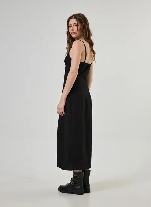 vestido midi preto com fenda e decote vestido midi preto com fenda e decote