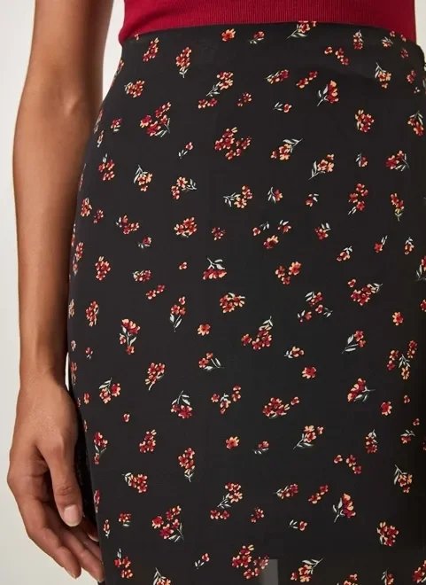 saia midi chiffon preto com florzinhas saia midi chiffon preto com florzinhas