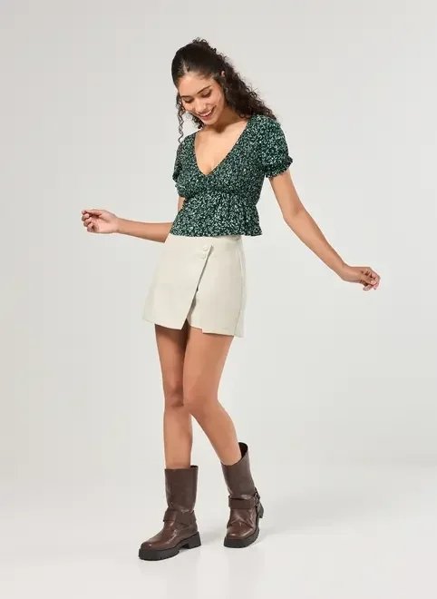 cropped manguinha bufante verde estampado cropped manguinha bufante verde estampado