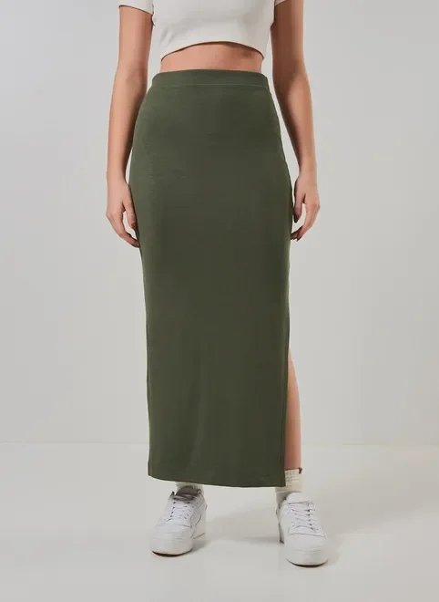 saia midi em malha canelada com fenda saia midi em malha canelada com fenda