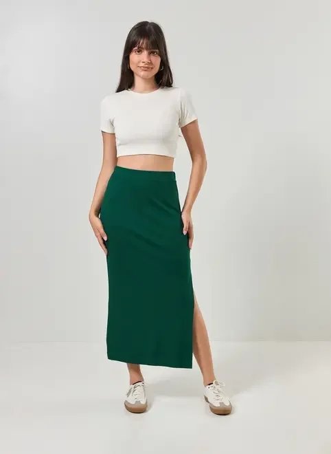 saia midi em malha canelada com fenda saia midi em malha canelada com fenda