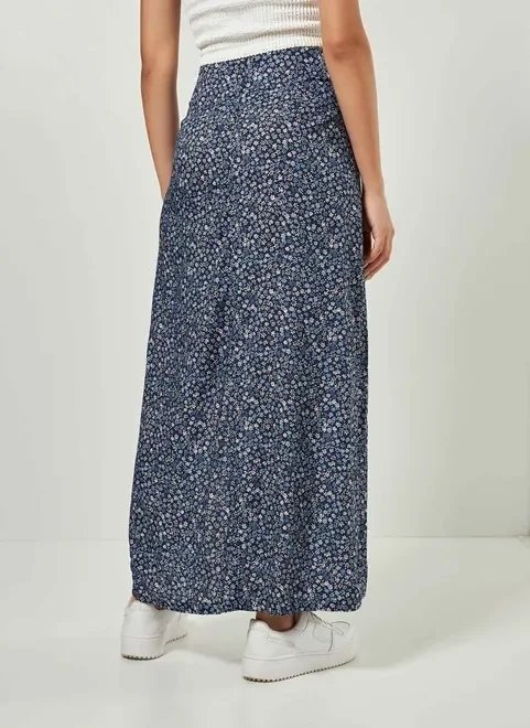 saia midi com fenda e florzinhas azuis saia midi com fenda e florzinhas azuis