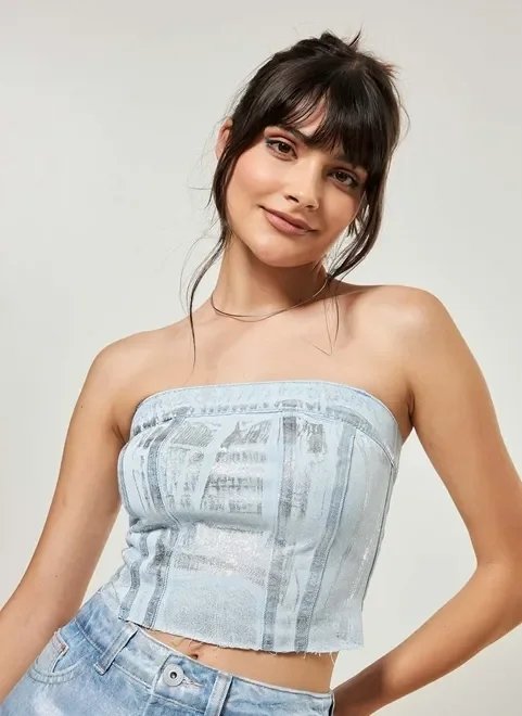 cropped jeans com foil metalizado cropped jeans com foil metalizado