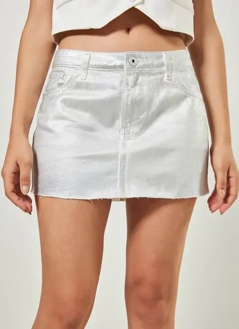 saia de cintura baixa em sarja metalizada saia de cintura baixa em sarja metalizada