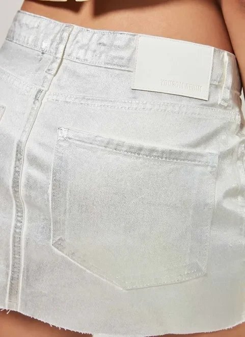 saia de cintura baixa em sarja metalizada saia de cintura baixa em sarja metalizada