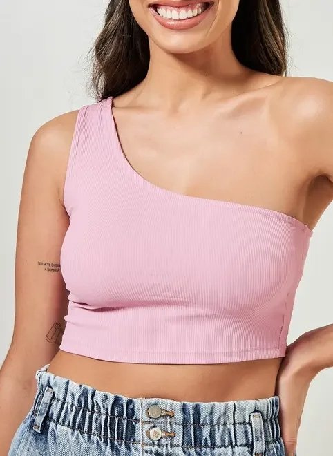 cropped ombro único rosa claro cropped ombro único rosa claro