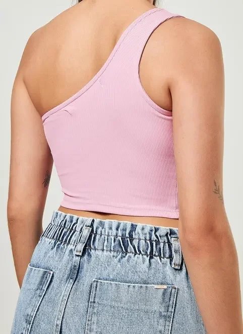 cropped ombro único rosa claro cropped ombro único rosa claro