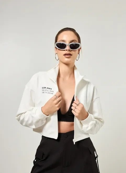 moletom cropped off-white com zíper moletom cropped off-white com zíper