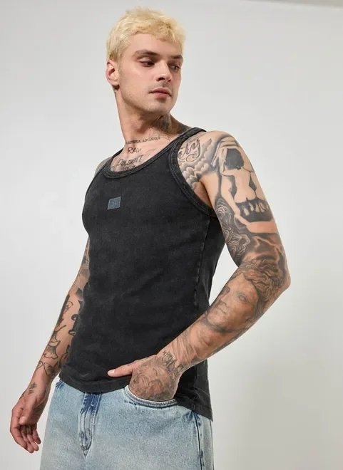 regata em ribana preta marmorizada regata em ribana preta marmorizada