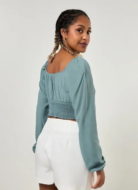 blusa cropped romântica manga longa blusa cropped romântica manga longa