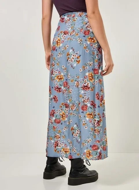 saia midi com fenda azul floral saia midi com fenda azul floral