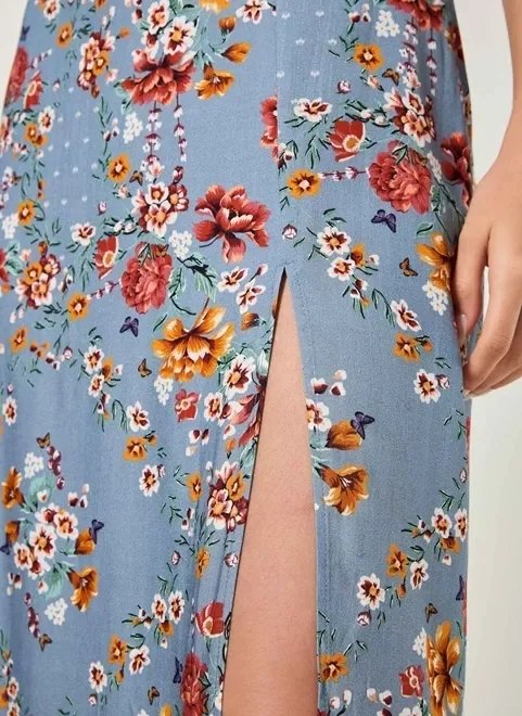 saia midi com fenda azul floral saia midi com fenda azul floral