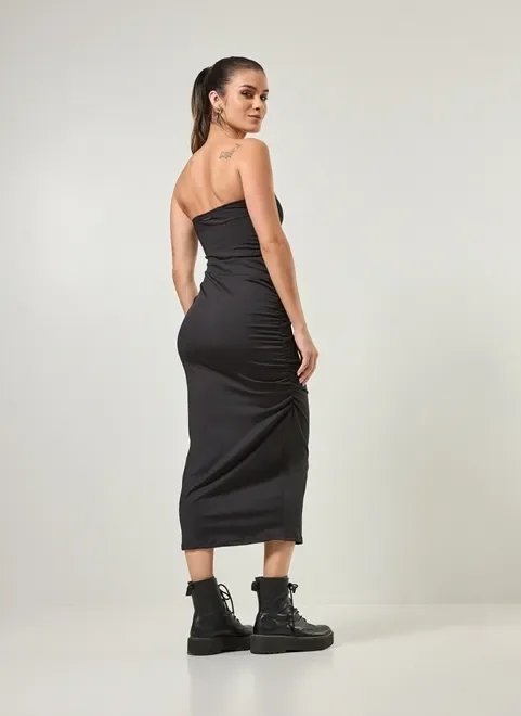 vestido midi franzido sem alças vestido midi franzido sem alças