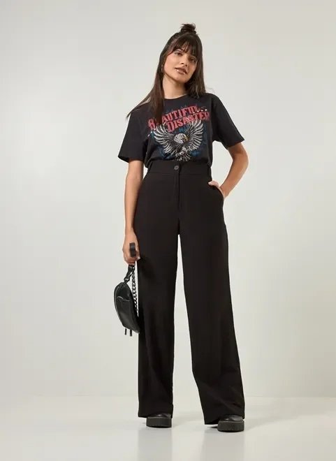 calça de alfaiataria wide leg preta calça de alfaiataria wide leg preta