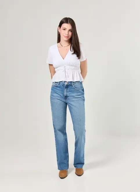 calça wide leg jeans de cintura alta calça wide leg jeans de cintura alta