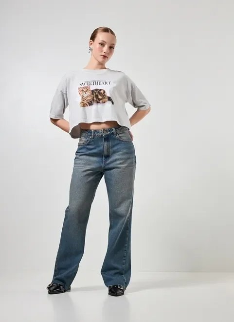 calça wide leg jeans de cintura alta calça wide leg jeans de cintura alta