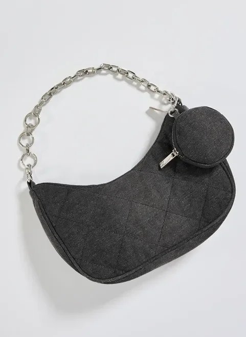 bolsa jeans preta com corrente bolsa jeans preta com corrente