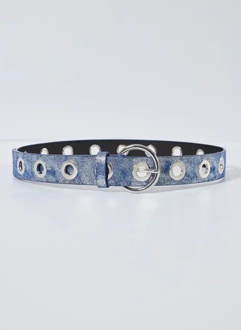 cinto azul metalizado com ilhós cinto azul metalizado com ilhós