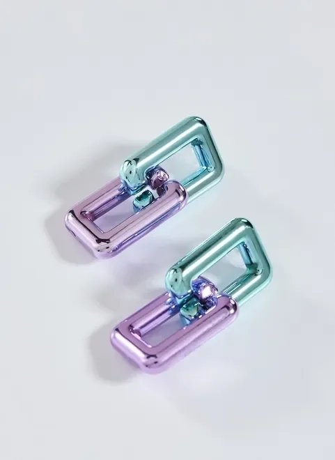 brinco corrente colorida roxo e azul brinco corrente colorida roxo e azul