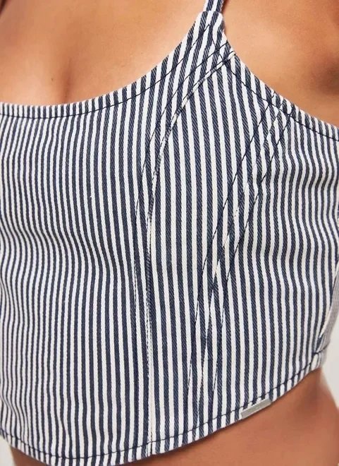 cropped corselet em sarja listrada cropped corselet em sarja listrada