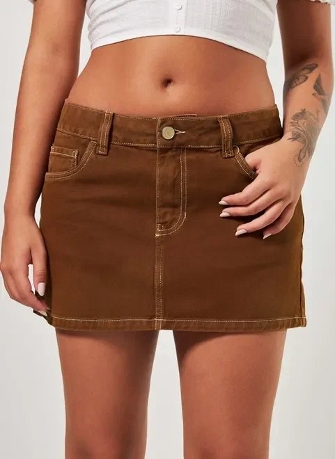 saia de cintura baixa sarja marrom saia de cintura baixa sarja marrom