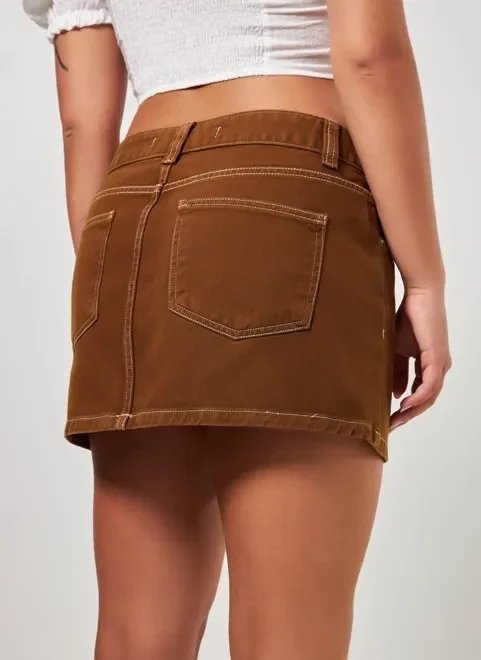 saia de cintura baixa sarja marrom saia de cintura baixa sarja marrom