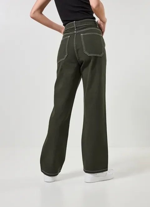 calça wide leg sarja com costuras contrastantes calça wide leg sarja com costuras contrastantes