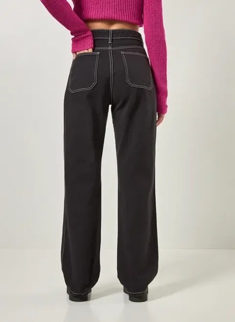 calça wide leg sarja com costuras contrastantes calça wide leg sarja com costuras contrastantes