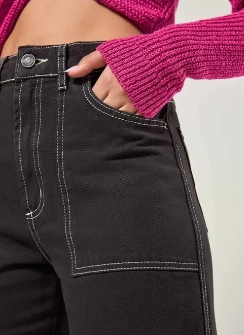 calça wide leg sarja com costuras contrastantes calça wide leg sarja com costuras contrastantes