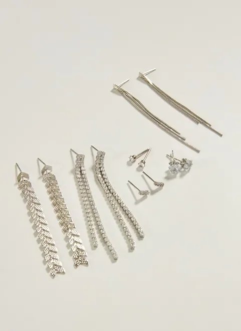 conjunto de brincos prateados longos conjunto de brincos prateados longos