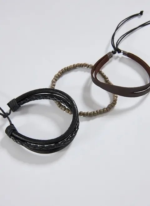 conjunto 3 pulseiras marrom e preto conjunto 3 pulseiras marrom e preto