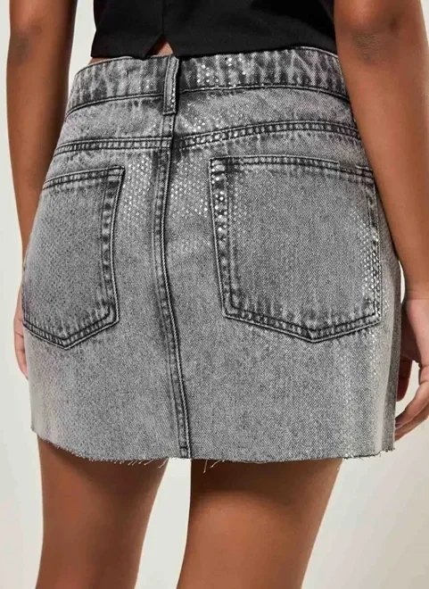saia jeans estonada com brilho molhado saia jeans estonada com brilho molhado