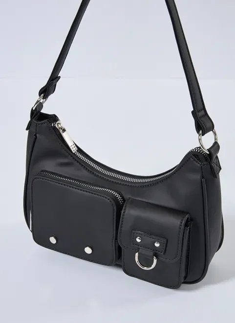 bolsa em poliuretano preto com bolsos bolsa em poliuretano preto com bolsos