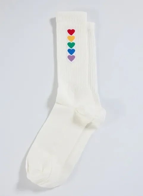 meia off-white com corações arco-íris meia off-white com corações arco-íris