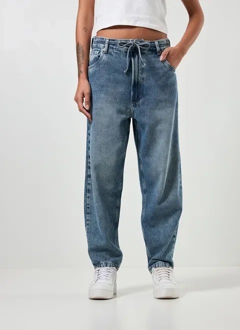 calça jeans baggy cintura baixa amarração calça jeans baggy cintura baixa amarração