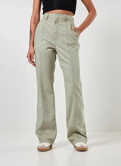 calça wide leg sarja verde seco calça wide leg sarja verde seco