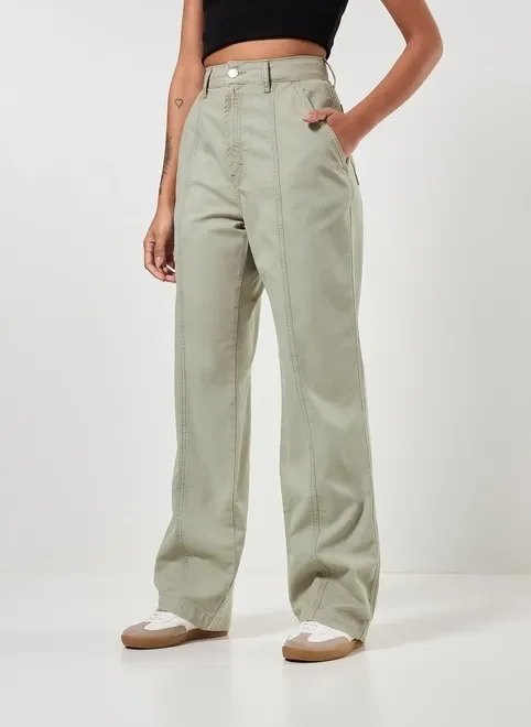 calça wide leg sarja verde seco calça wide leg sarja verde seco